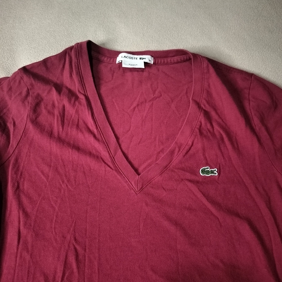 Lacoste Red Long Sleeve V-Neck Shirt - Picture 2 of 8
